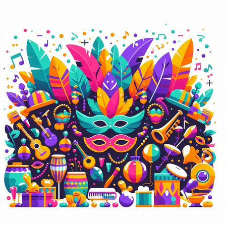 Carnival party background with colorful carnival masks. Vector illustrationのイラスト素材