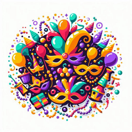 Mardi Gras carnival colorful background with masks. Vector illustrationのイラスト素材