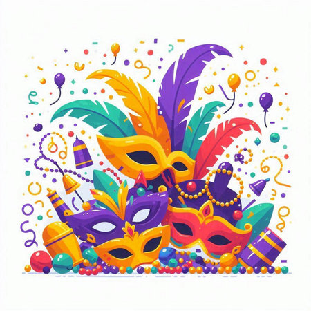 Mardi Gras party background with carnival masks. Vector illustrationのイラスト素材