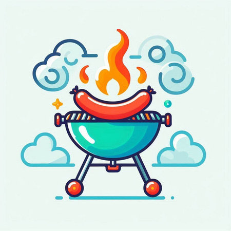 Barbecue grill with sausages. Vector illustration in a flat style.のイラスト素材