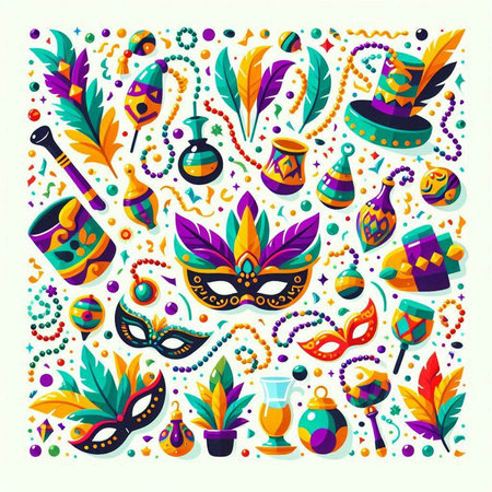 Mardi gras background with carnival masks. Vector illustration.のイラスト素材