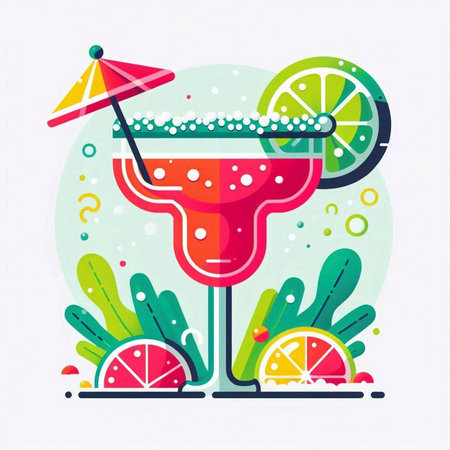 Cocktail with lime and ice. Vector illustration in flat styleのイラスト素材