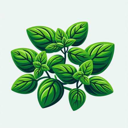Illustration of fresh basil leaves on a white background. Vector illustration.のイラスト素材