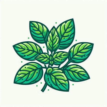 Leaves of basil. Vector illustration in doodle style.のイラスト素材