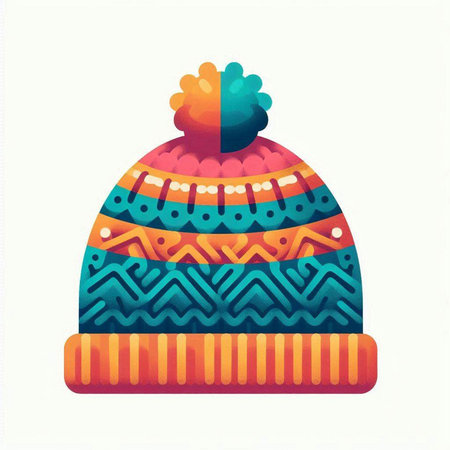 Knitted hat with a pompon. Vector illustration on a white background.のイラスト素材