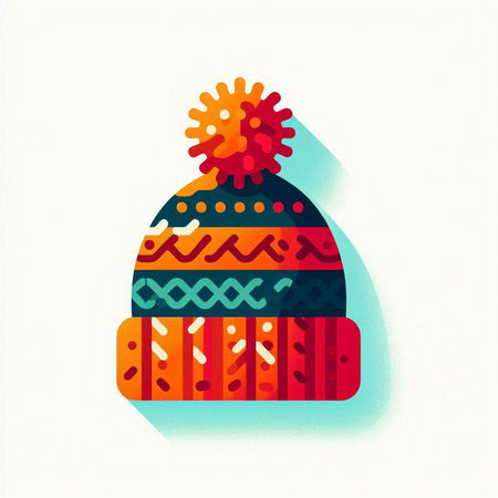 Knitted winter hat with pompon. Colorful vector illustration.のイラスト素材