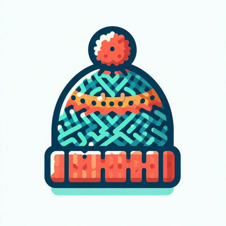 Knitted hat with pompon. Vector illustration in flat style.のイラスト素材