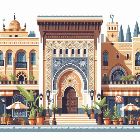 Doha,Qatar. Traditional oriental architecture. Vector illustrationのイラスト素材