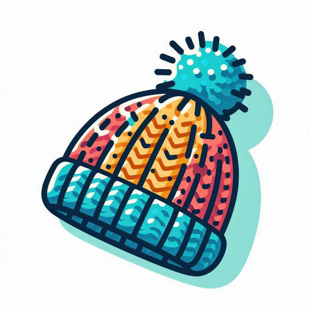 Knitted winter hat isolated on white background. Hand drawn vector illustration.のイラスト素材