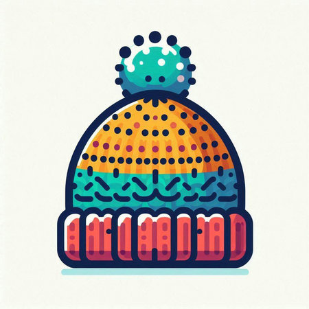 Knitted winter hat. Colorful vector illustration in flat style.のイラスト素材