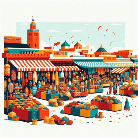 Colorful islamic market in Ramadan Kareem. Vector illustrationのイラスト素材