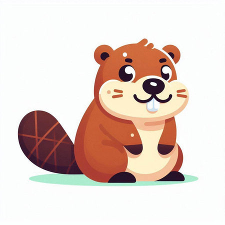 Cute cartoon beaver sitting on ground. Vector illustration isolated on white background.のイラスト素材
