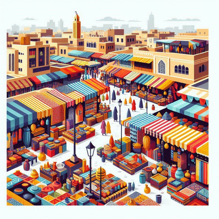 Arabian market isometric 3d illustration. Street market in Dubai, United Arab Emirates.のイラスト素材
