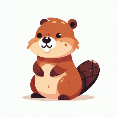 Cute cartoon beaver. Vector illustration isolated on white background.のイラスト素材