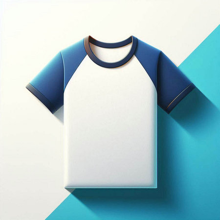 Blank t-shirt mockup on blue background. 3d renderのイラスト素材