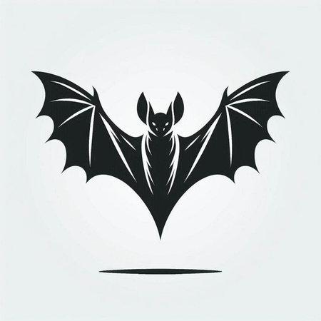 Bat icon. Vector illustration of a flying bat with open wings.のイラスト素材