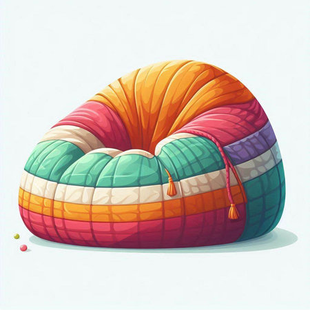 Illustration of a colorful inflatable pillow in the form of a rainbowのイラスト素材