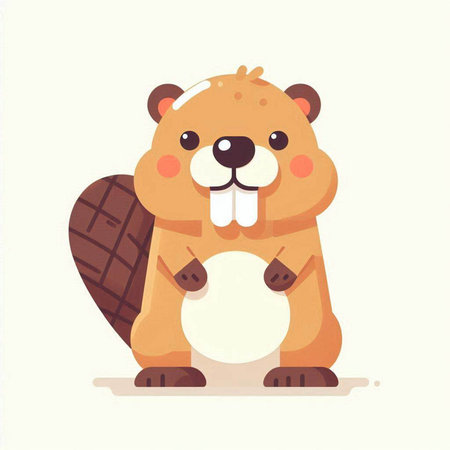 Cute beaver with a snowball. Vector illustration in cartoon style.のイラスト素材