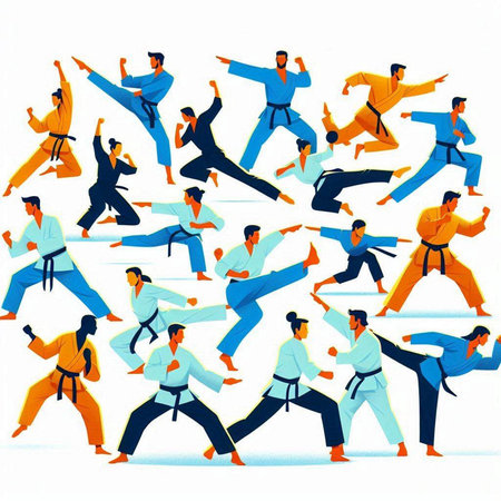 Taekwondoial arts. Set of vector illustrations.のイラスト素材