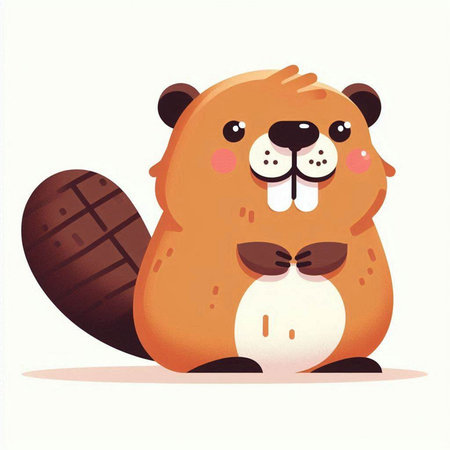Beaver vector illustration. Cute cartoon beaver with a bone.のイラスト素材