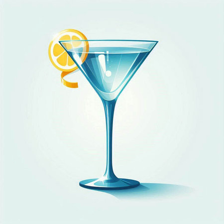 Illustration of a cocktail with a lemon on a blue background.のイラスト素材