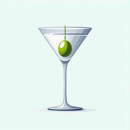 Martini glass with olives. Vector illustration in cartoon style.のイラスト素材