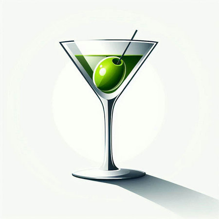 Green olive in martini glass on white background. Vector illustration.のイラスト素材