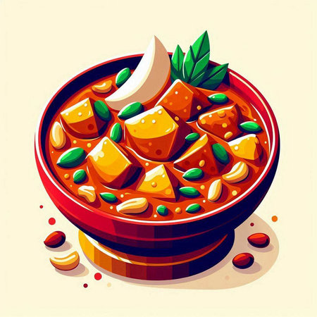 Illustration of a bowl of chana masala, Indian foodのイラスト素材