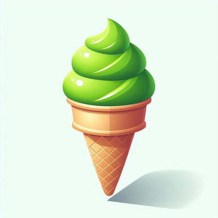Green ice cream in a waffle cone on a white background.のイラスト素材