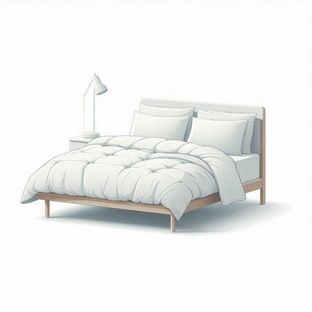 Illustration of a single bed with pillows on a white backgroundのイラスト素材