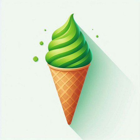 Illustration of green ice cream in waffle cone on white backgroundのイラスト素材