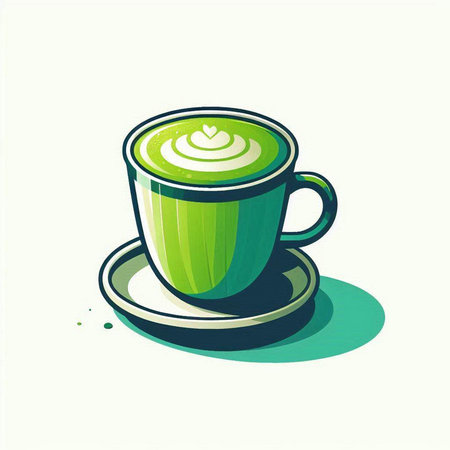 Cup of matcha latte or matcha green tea vector illustrationのイラスト素材