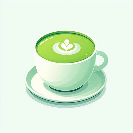 Cup of green matcha latte art. Vector illustration.のイラスト素材
