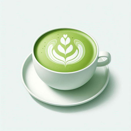 Green tea latte art on white background, clipping path included.のイラスト素材
