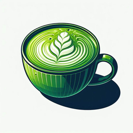Cup of green matcha latte art. Vector illustration.のイラスト素材