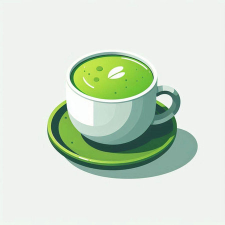 Matcha green tea in a cup on a saucer. Vector illustration.のイラスト素材