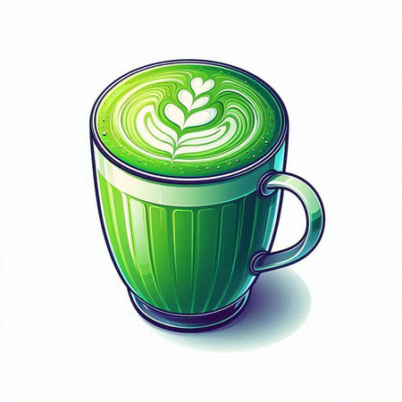 Green matcha latte or matcha latte in cup. Vector illustration.のイラスト素材
