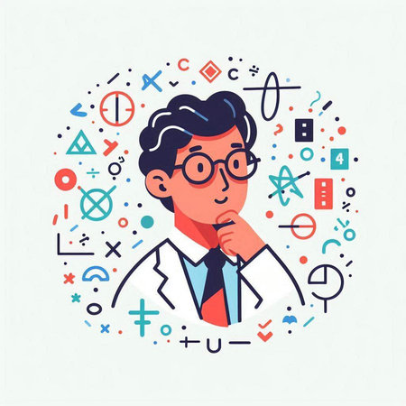 Scientist in white coat and glasses. Vector illustration in linear style.のイラスト素材