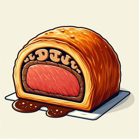 Vector illustration of a chocolate croissant with a cream filling.のイラスト素材