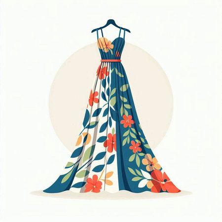 Wedding dress on hanger. Colorful vector illustration.のイラスト素材