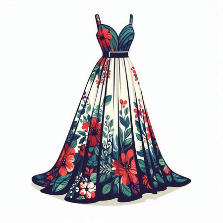 Wedding dress with floral pattern on white background. Vector illustration.のイラスト素材