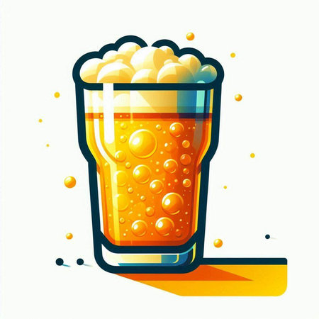 Glass of beer with foam and bubbles on white background. Vector illustration.のイラスト素材