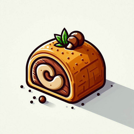 Sweet roll with cinnamon and nuts. Vector illustration of a sweet roll with cinnamon and nuts.のイラスト素材