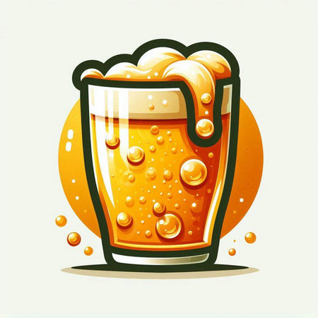 Illustration of a glass of beer with bubbles on a white backgroundのイラスト素材