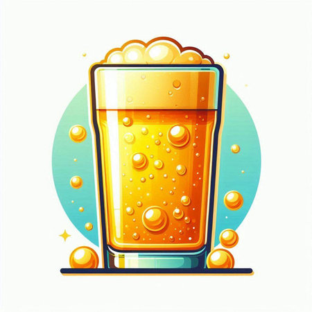Illustration of a glass of beer with bubbles on a white backgroundのイラスト素材