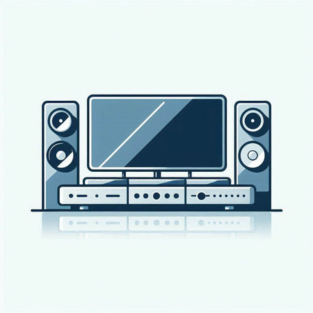 Vector illustration of a flat design of a modern home theater system.のイラスト素材