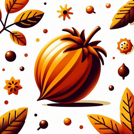 Autumn background with pumpkin, leaves and berries. Vector illustration.のイラスト素材