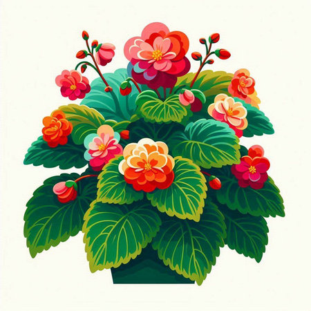 Flowering begonia in a pot. Vector illustration. Eps 10のイラスト素材
