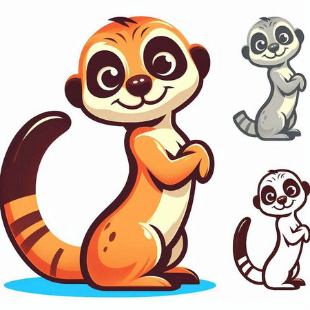 Cute Meerkat with different poses. Cartoon vector illustration.のイラスト素材