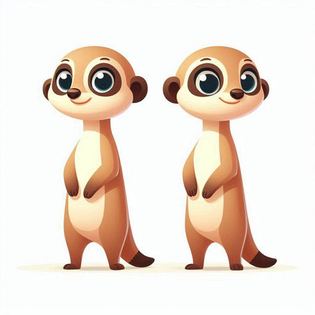 Cute cartoon meerkats isolated on white background. Vector illustration.のイラスト素材